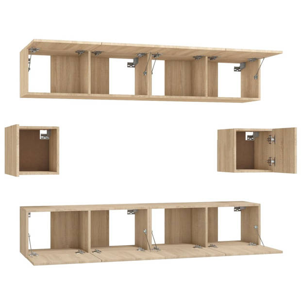 The Living Store televisiemeubelset - Sonoma eiken - 4x 80x30x30cm - 2x 30.5x30x30cm