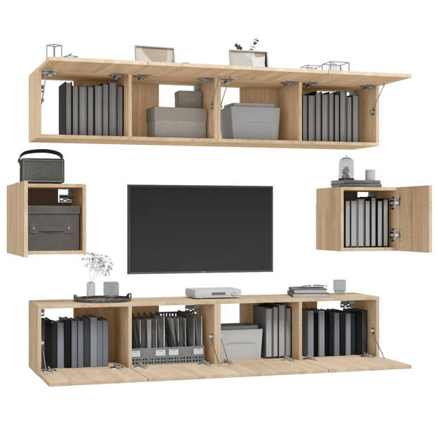 The Living Store televisiemeubelset - Sonoma eiken - 4x 80x30x30cm - 2x 30.5x30x30cm