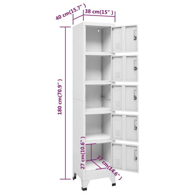 vidaXL Lockerkast 38x40x180 cm staal lichtgrijs