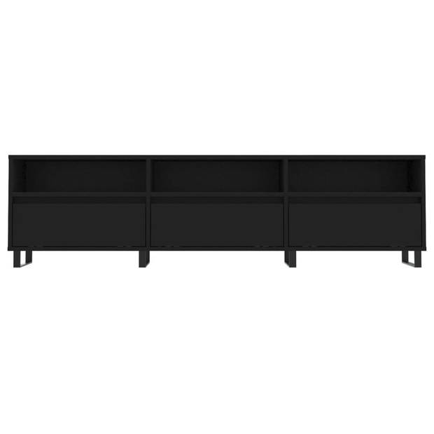 The Living Store TV-meubel - zwart - 150 x 30 x 44.5 cm - opbergruimte - bewerkt hout en ijzer