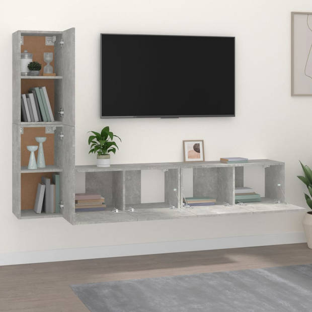 The Living Store Televisiemeubelset - Betongrijs - 80 x 30 x 30 cm en 30.5 x 30 x 60 cm