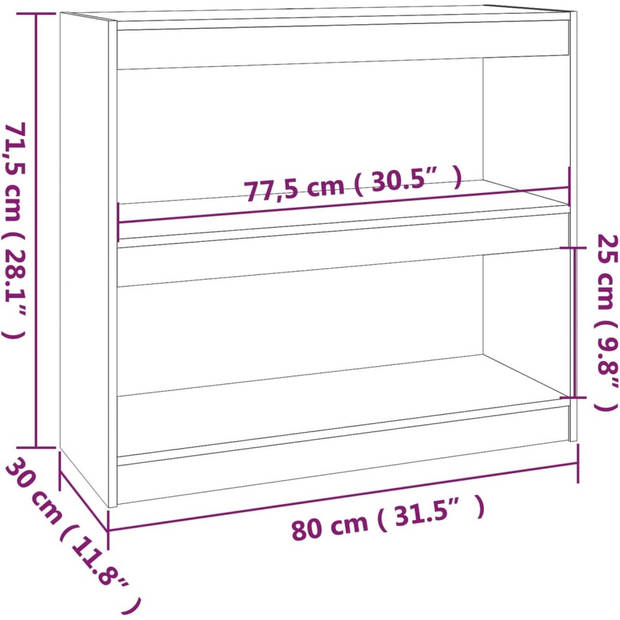 The Living Store Boekenkast Massief Grenenhout - 80 x 30 x 71.5 cm - Honingbruin