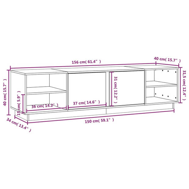 vidaXL Tv-meubel 156x40x40 cm massief grenenhout grijs