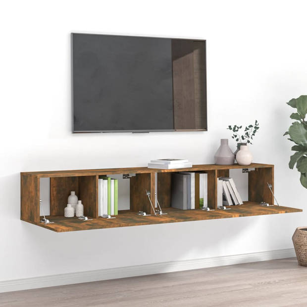 The Living Store TV-meubelset Hout - 100x30x30cm en 80x30x30cm - Gerookt eiken