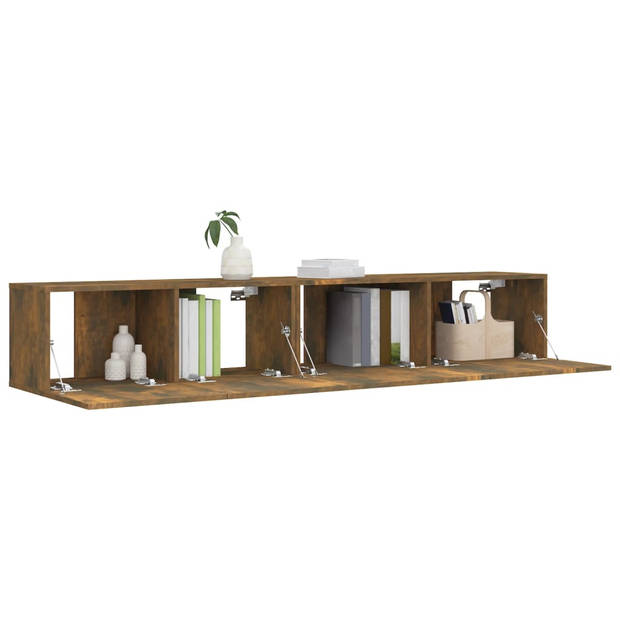 The Living Store TV-meubelset Hout - 100x30x30cm en 80x30x30cm - Gerookt eiken