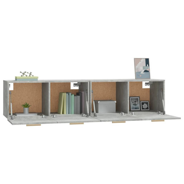 The Living Store Wandkast - Betongrijs - 80 x 35 x 36.5 cm - Bewerkt hout