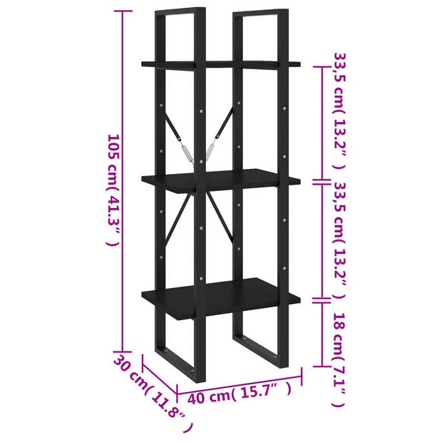 The Living Store Boekenkast Grenenhout - 40 x 30 x 105 cm - Zwart