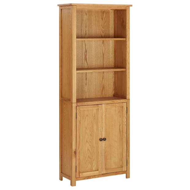 The Living Store Boekenkast Vintage MDF - 70 x 30 x 180 cm - massief eikenhout - 3 schappen en 2 deuren