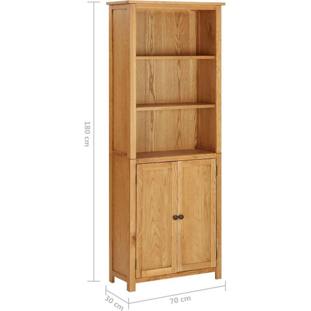 The Living Store Boekenkast Vintage MDF - 70 x 30 x 180 cm - massief eikenhout - 3 schappen en 2 deuren