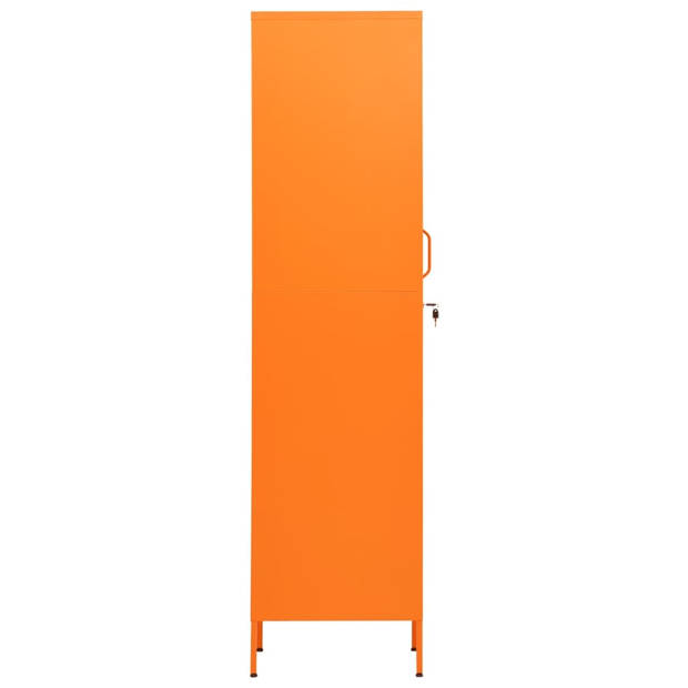 The Living Store lockerkast Oranje Staal - 35 x 46 x 180 cm - Inclusief slot - Verstelbare schappen - Draagvermogen 40