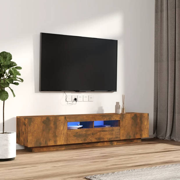 The Living Store Tv-meubel - Product - Tv-meubel met LED-verlichting - 100/80 x 35 x 40 cm - Gerookt eiken