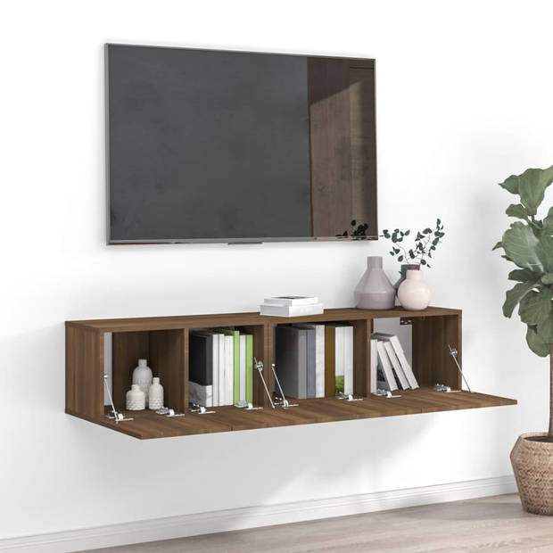 The Living Store TV-meubelset - Houten - Hangende tv-kast - 60 x 30 x 30 cm - Bruineiken