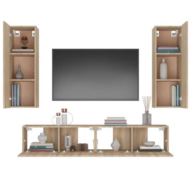 The Living Store TV-meubelset Sonoma Eiken - 2x 80x30x30cm + 2x 30.5x30x90cm - Wandgemonteerd