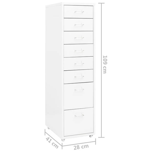 The Living Store Archiefkast 8 lades - 28x41x109 cm - Metaal - Wit