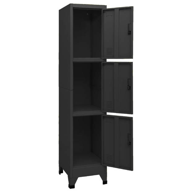 The Living Store Lockerkast A - Lockerkast - 38x45x180 cm - Zwart