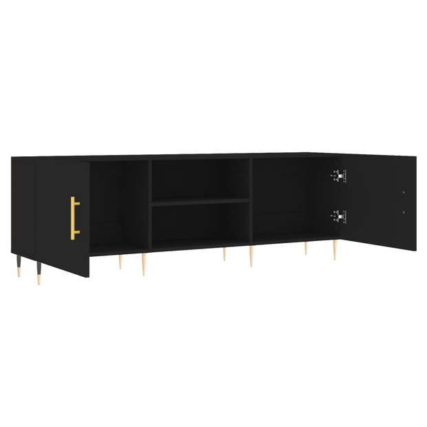 The Living Store TV-meubel - Zwart - 150 x 30 x 50 cm - Stevig bewerkt hout en ijzer