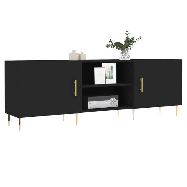 The Living Store TV-meubel - Zwart - 150 x 30 x 50 cm - Stevig bewerkt hout en ijzer