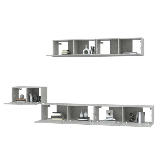 The Living Store TV meubelset - klassieke televisiekasten - betongrijs - 60x30x30cm - 2x100x30x30cm - 2x80x30x30cm