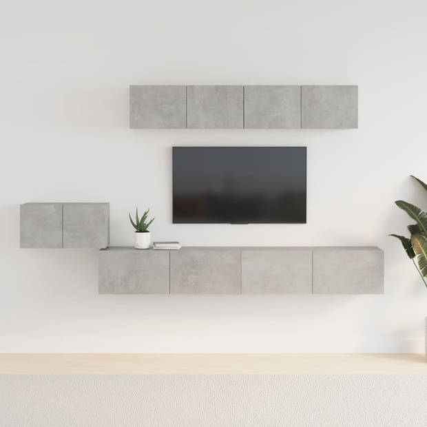 The Living Store TV meubelset - klassieke televisiekasten - betongrijs - 60x30x30cm - 2x100x30x30cm - 2x80x30x30cm