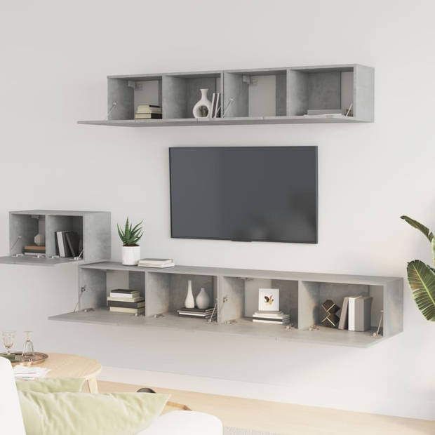 The Living Store TV meubelset - klassieke televisiekasten - betongrijs - 60x30x30cm - 2x100x30x30cm - 2x80x30x30cm
