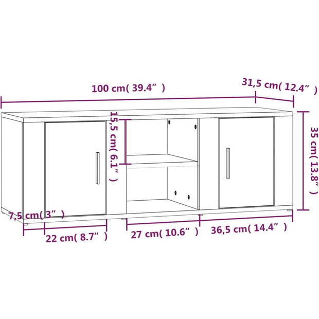 The Living Store TV-meubel - Hoogglans wit - 100 x 31.5 x 35 cm - Stevig materiaal