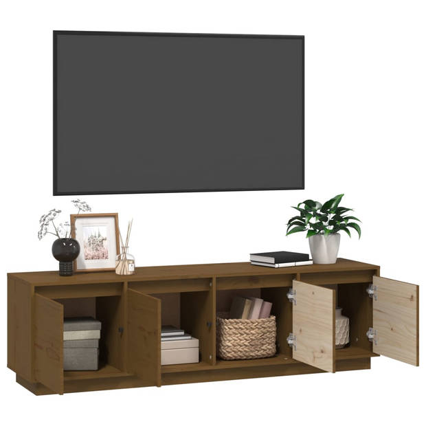 vidaXL Tv-meubel 156x37x45 cm massief grenenhout honingbruin