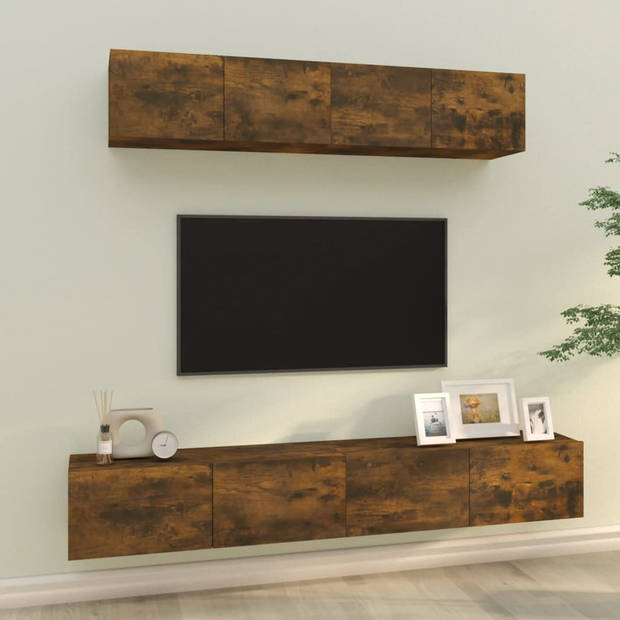 The Living Store TV-meubelset - Gerookt Eiken - 80 x 30 x 30 cm - 100 x 30 x 30 cm