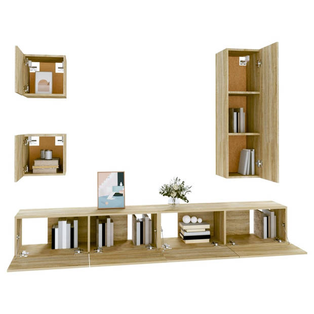 The Living Store TV-meubelset - Sonoma eiken - 30.5 x 30 x 30 cm / 30.5 x 30 x 110 cm / 100 x 30 x 30 cm