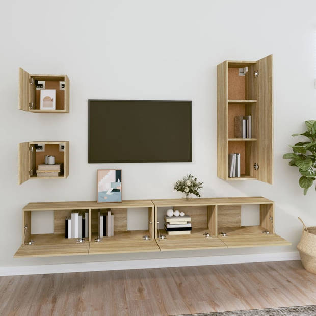 The Living Store TV-meubelset - Sonoma eiken - 30.5 x 30 x 30 cm / 30.5 x 30 x 110 cm / 100 x 30 x 30 cm