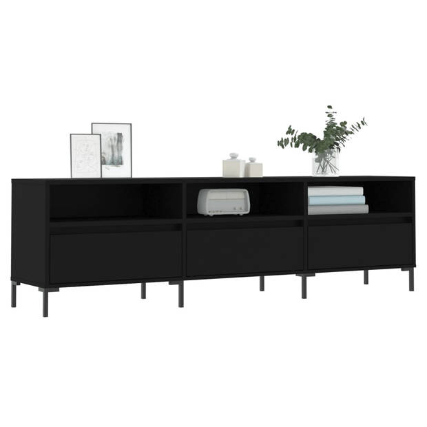 The Living Store TV-meubel Zwart - Bewerkt hout - 150 x 30 x 44.5 cm - Opbergruimte en stabiel tafelblad