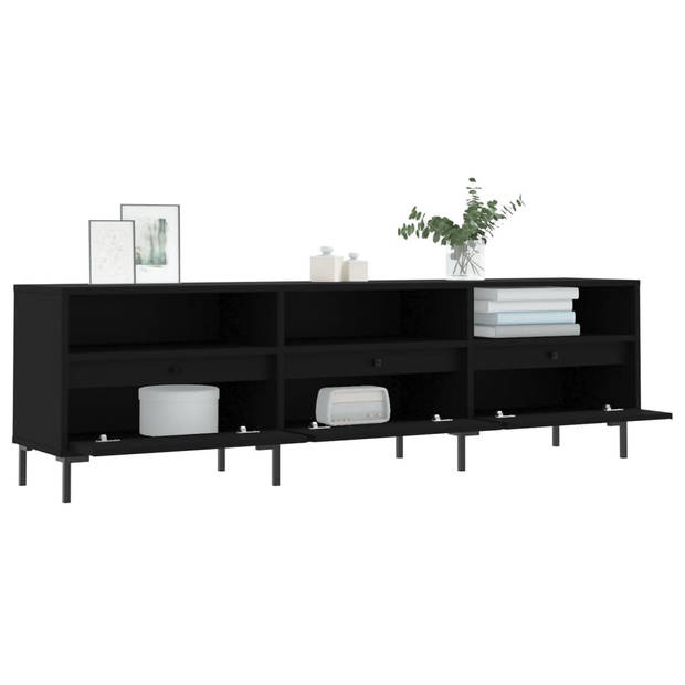 The Living Store TV-meubel Zwart - Bewerkt hout - 150 x 30 x 44.5 cm - Opbergruimte en stabiel tafelblad