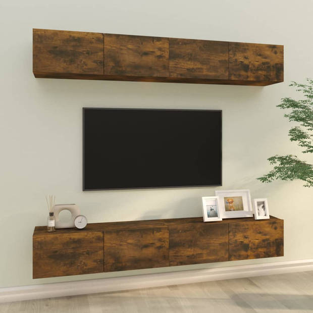 The Living Store Tv-wandmeubel - Gerookt eiken - 4 stuks - 100 x 30 x 30 cm