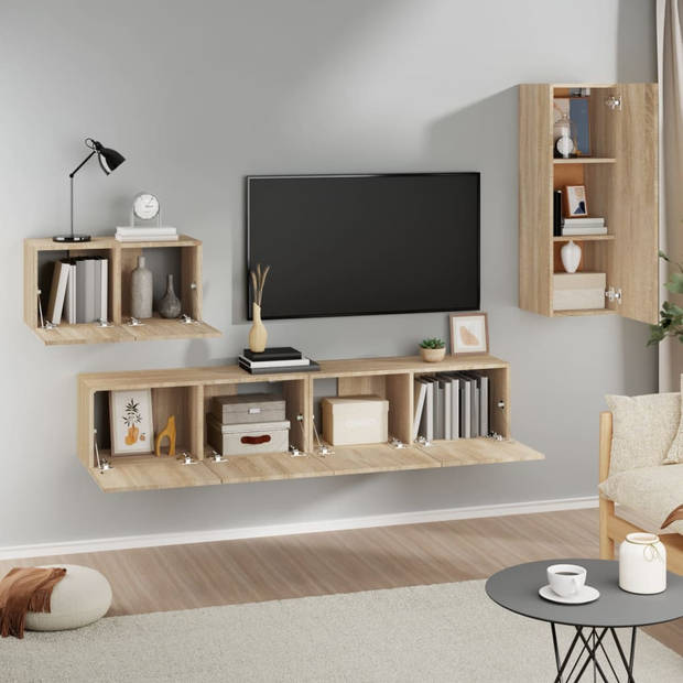 The Living Store Televisiekastsets - Sonoma Eiken - 80x30x30 cm - 60x30x30 cm - 30.5x30x90 cm