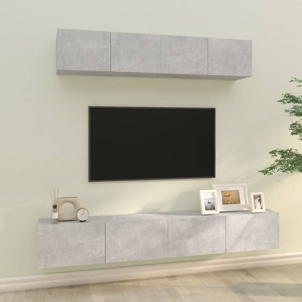 The Living Store TV-meubelset - betongrijs - 80x30x30 cm - 100x30x30 cm