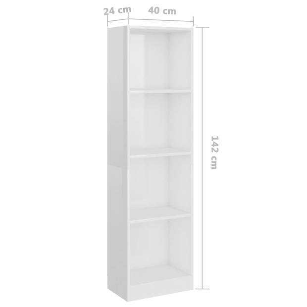 The Living Store Boekenkast - Hoge boekenkast - Hoogglans wit - 40 x 24 x 142 cm