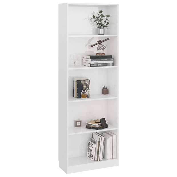 The Living Store Boekenkast Hoogglans Wit - 60x24x175 cm - 5 schappen