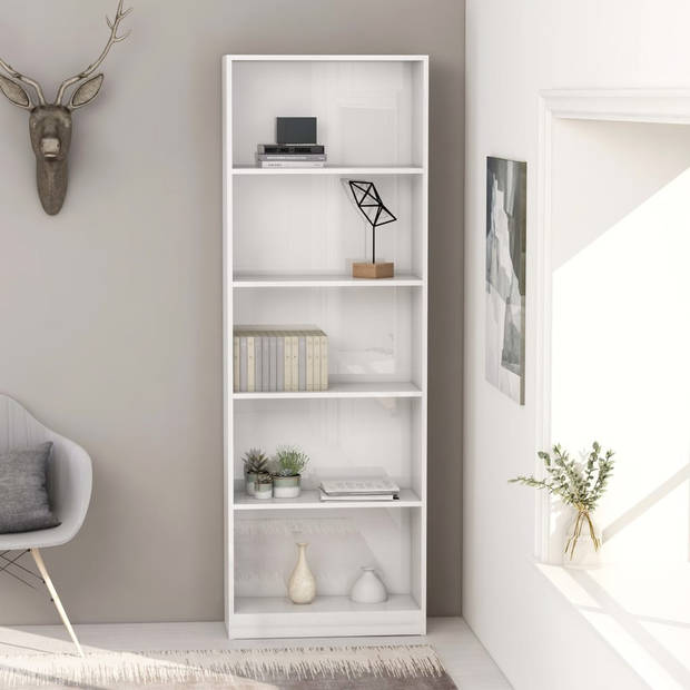 The Living Store Boekenkast Hoogglans Wit - 60x24x175 cm - 5 schappen