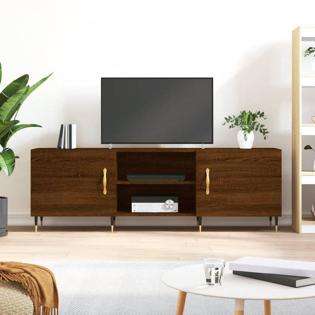 The Living Store TV-meubel - Bruineiken - 150x30x50 cm - Stevig hout en ijzer