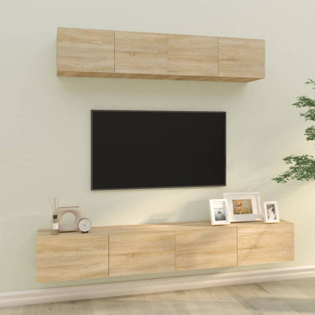 The Living Store Televisiemeubelset - Sonoma eiken - 80x30x30 cm - 100x30x30 cm