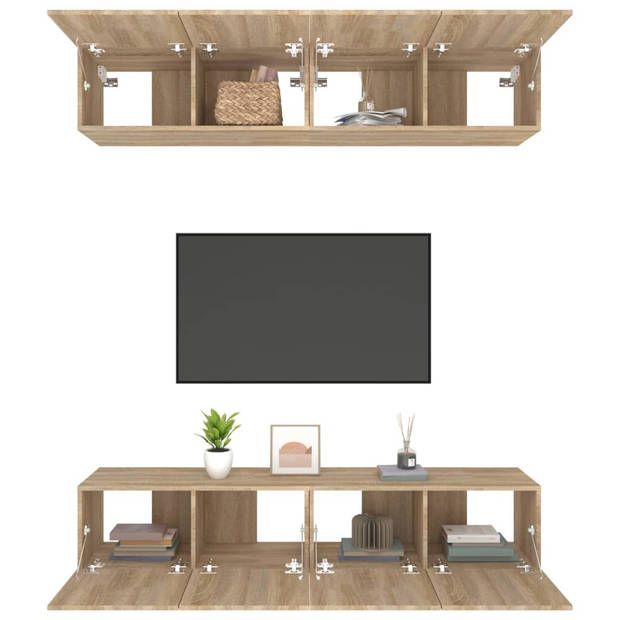 The Living Store Sonoma Eiken TV-Meubelen - Set van 4 - 80x30x30cm - Wandgemonteerd - Met praktische deuren -