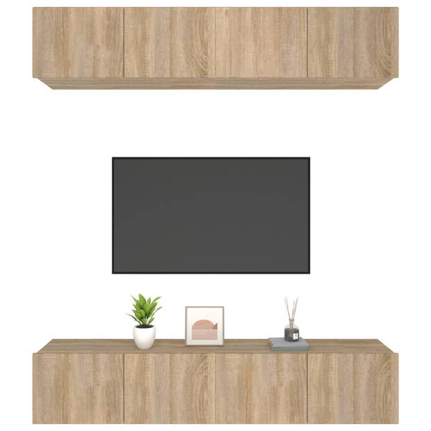 The Living Store Sonoma Eiken TV-Meubelen - Set van 4 - 80x30x30cm - Wandgemonteerd - Met praktische deuren -