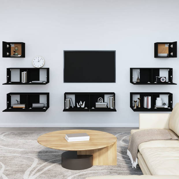 The Living Store Tv-meubelset - Klassiek - Wandgemonteerd - Zwart - 80x30x30 cm - 100x30x30 cm - 30.5x30x30 cm