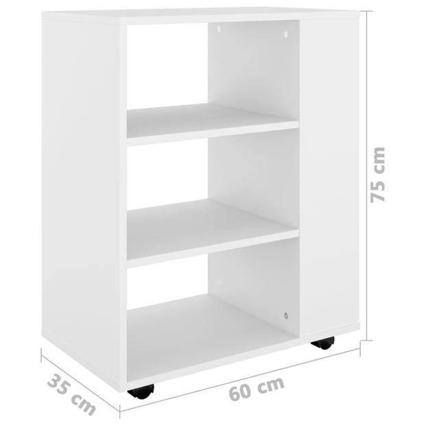 The Living Store Verrijdbare Kast Rolkast - 60 x 35 x 75 cm - Duurzaam bewerkt hout - Wit