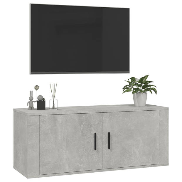 The Living Store TV-Kast Betongrijs 100x34.5x40 cm - Wandgemonteerd - Bewerkt Hout