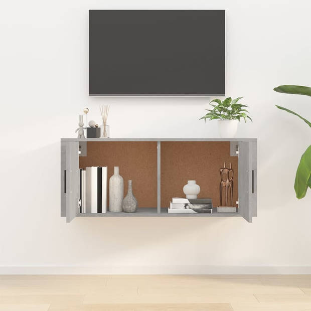 The Living Store TV-Kast Betongrijs 100x34.5x40 cm - Wandgemonteerd - Bewerkt Hout