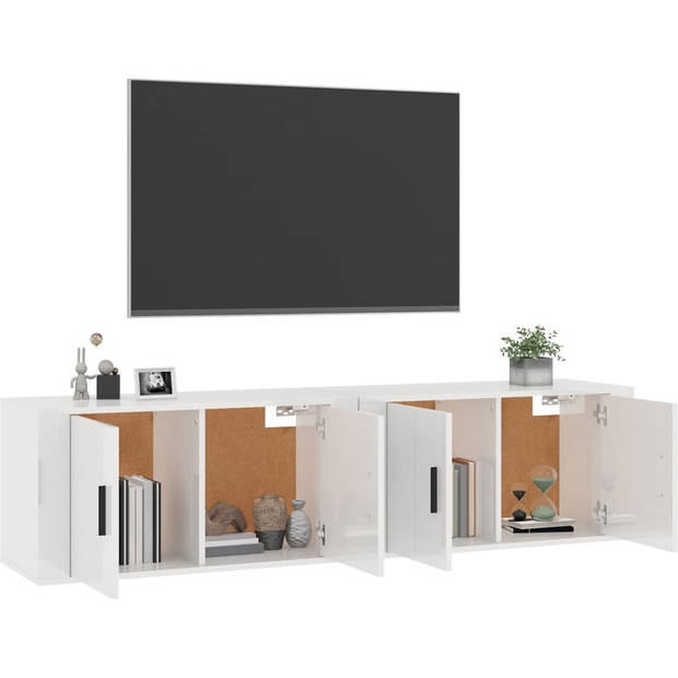 The Living Store TV-wandmeubel - Hoogglans Wit - 80 x 34.5 x 40 cm - Diverse opbergruimte