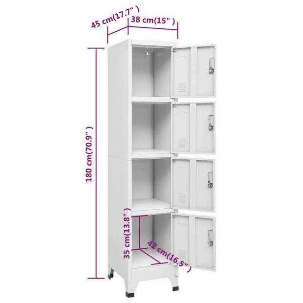 The Living Store Lockerkast - Metaal - 38 x 45 x 180 cm - Grijs