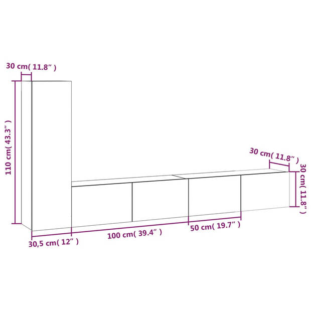 The Living Store TV Meubel Set - Sonoma Eiken - 2x 100x30x30 cm + 1x 30.5x30x110 cm