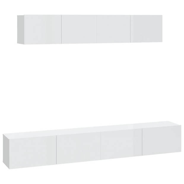 The Living Store Televisiemeubel Set - Hoogglans Wit - 2x 80 x 30 x 30 cm - 2x 100 x 30 x 30 cm