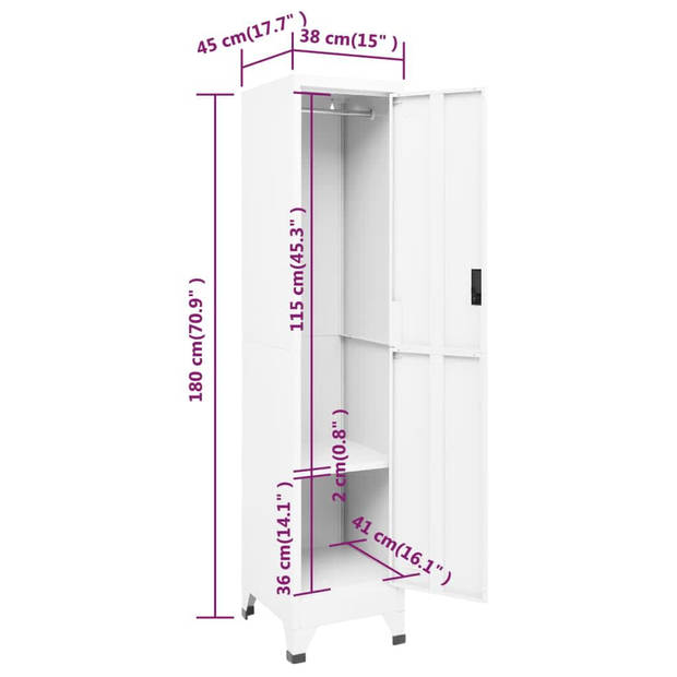 The Living Store Lockerkast Staalkast - 38 x 45 x 180 cm - Wit